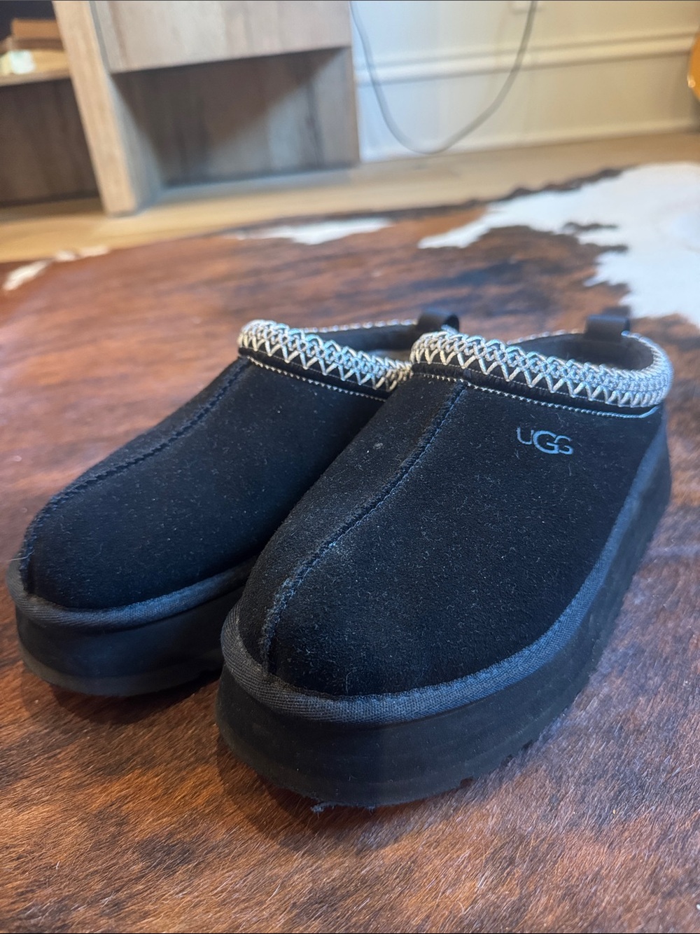 UGG  Black Slip-On Suede Clog with Contrast Trim